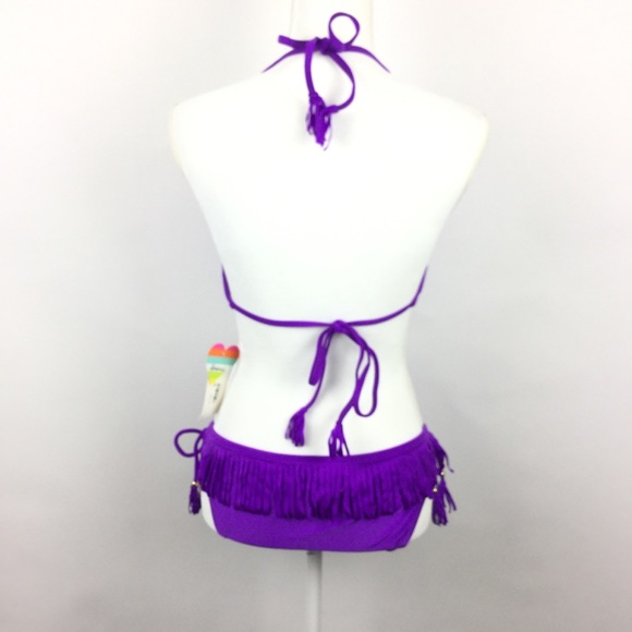 Raisins Bikini Swimsuit Purple Fringe Side Tie - Picture 4 of 7
